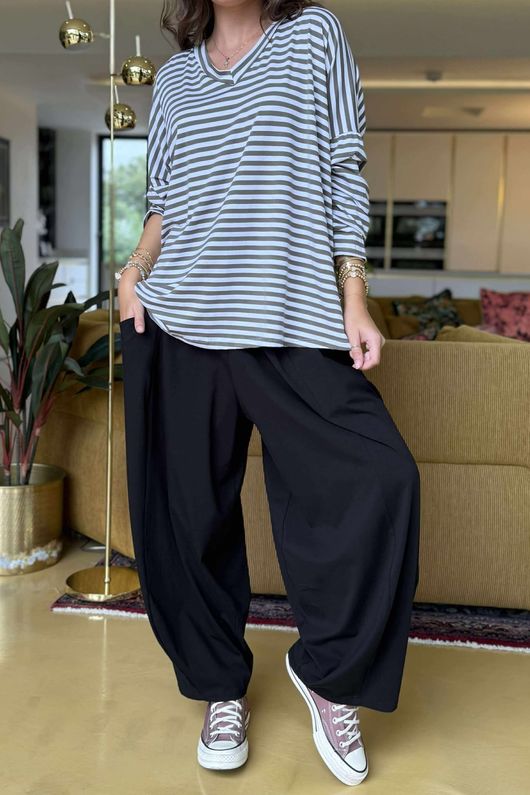 Made in Italy Perfect Breton V Long Sleeve Top Khaki - **